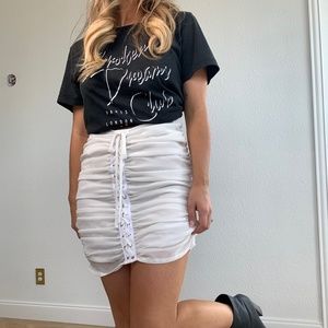 PLT White Ruched Skirt